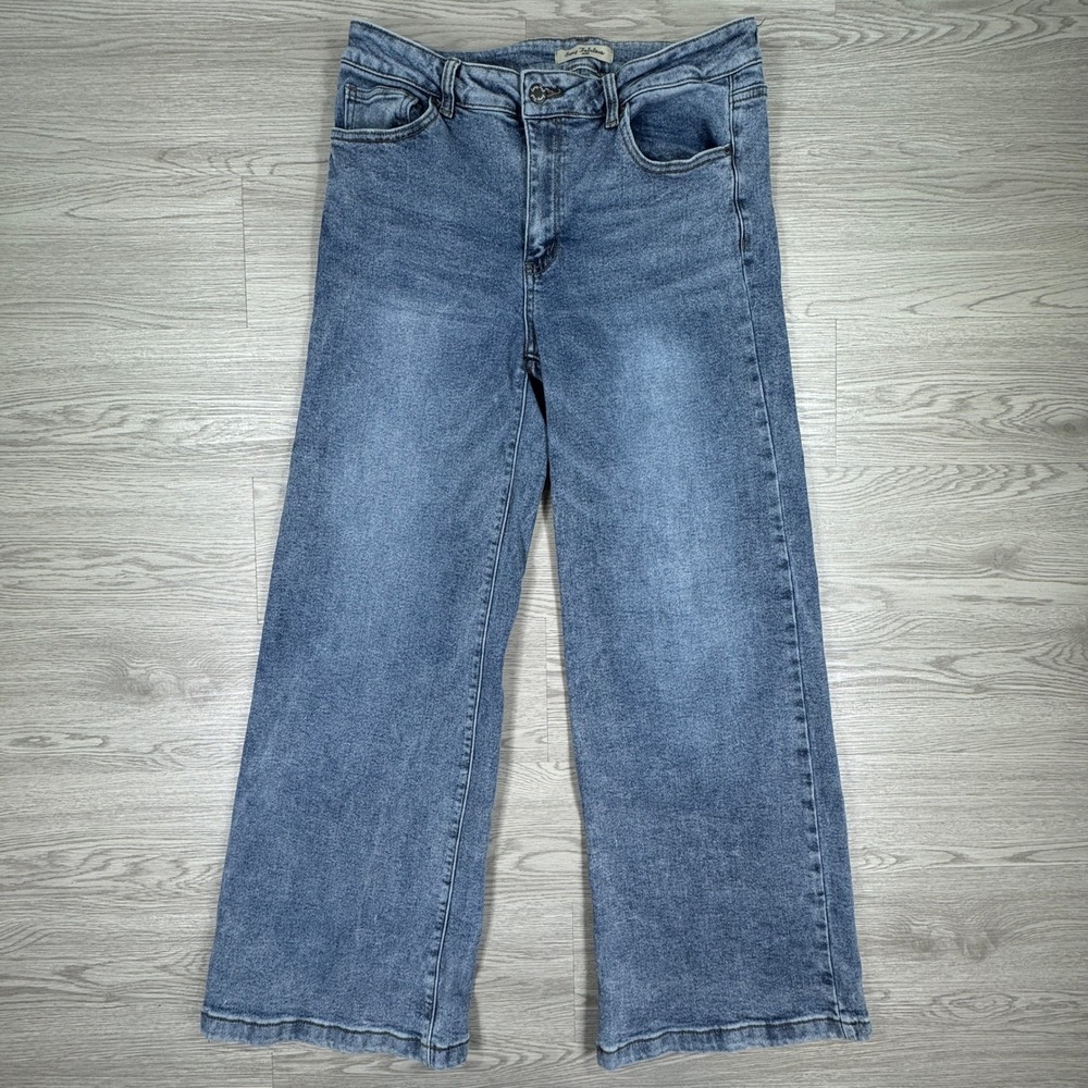 Sexy Fabulous Women's Jeans Wide Leg High Rise Blue Denim Size 15 Stretch Pocket